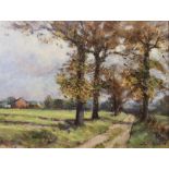 Owen Waters (1916-2004), 'Farm Road, Beighton, Norfolk', Oil on board, Signed lower right, titled
