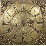 A mid 18th oak cased eight day longcase clock, the 28cm square brass dial unsigned with two train