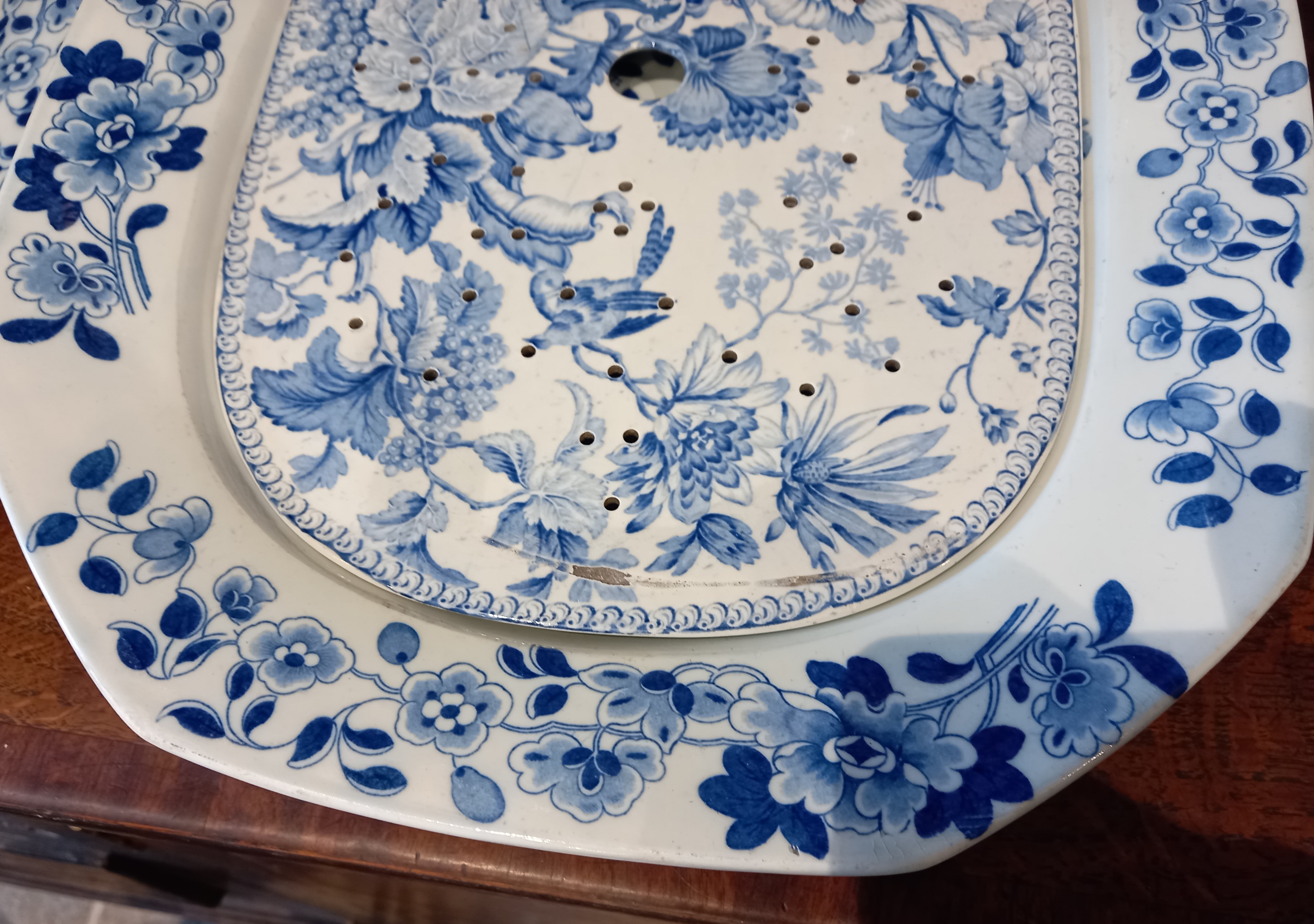 A selection of Roger's blue and white dinner wares, 19th century, each decorated with a central - Image 5 of 10