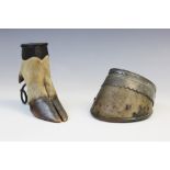 TAXIDERMY: A metal mounted deer's hoof hunting trophy inkwell, late 19th century, the collar mount
