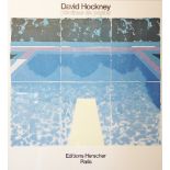 A David Hockney exhibition poster for 'Piscines de Papier' held at Edition Herscher, Paris, in 1980,