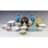 A collection of Chinese porcelain, 19th century and later, to include a pair of turquoise glazed dog