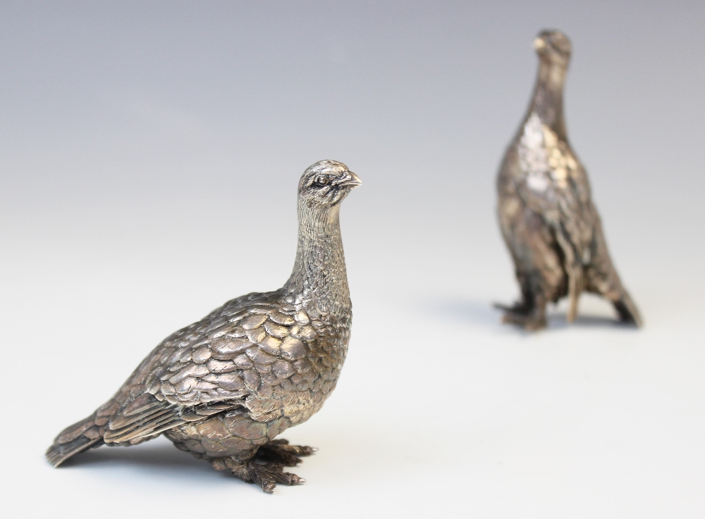 A pair of Patrick Mavros silver grouse, each modelled in a standing position with feather effect - Image 2 of 3