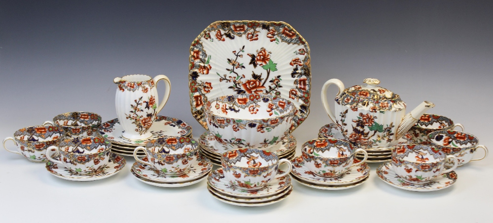 A Copeland Spode tea service in the 'Bertha' floral Imari pattern, late 19th century, comprising;