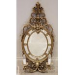 A pair Louis XVI style gilt wood girandole wall mirror, 20th century, the open work urn and scrolli