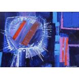 David M. Graham (British, modern school), Abstract in blues, reds and white, Oil on board, 30cm x