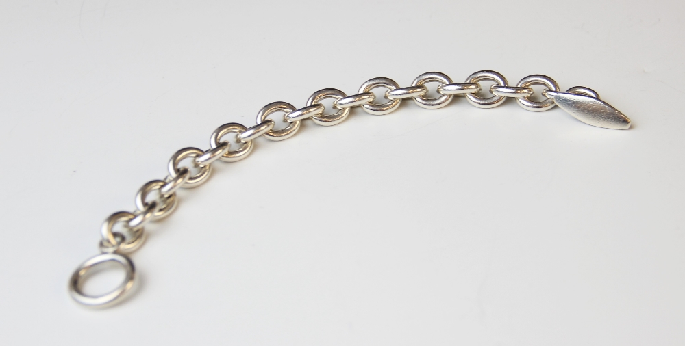 A Georg Jensen heavy cable link silver bracelet, uniform links with T-bar and loop fastening, - Image 4 of 4