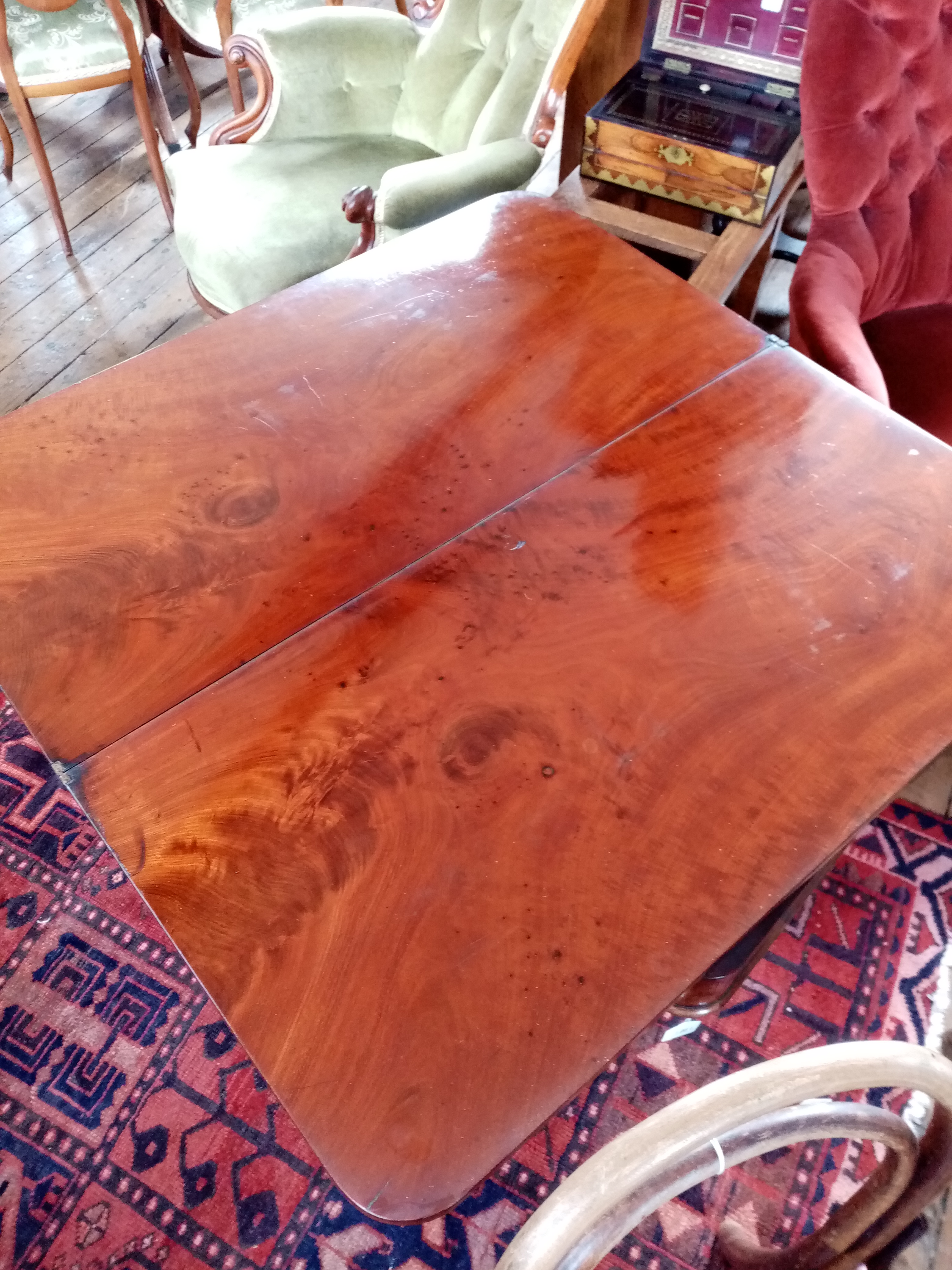 A William IV mahogany pedestal tea table, the rectangular hinged top with rounded front corners, - Image 5 of 5