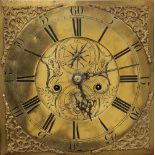 A George III oak cased eight day longcase clock by 'E Courter, Ruthin', the 30cm square brass dial