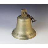 A large bronze ship's bell, of typical form with later hanging chain, lacking clapper, 26.5cm