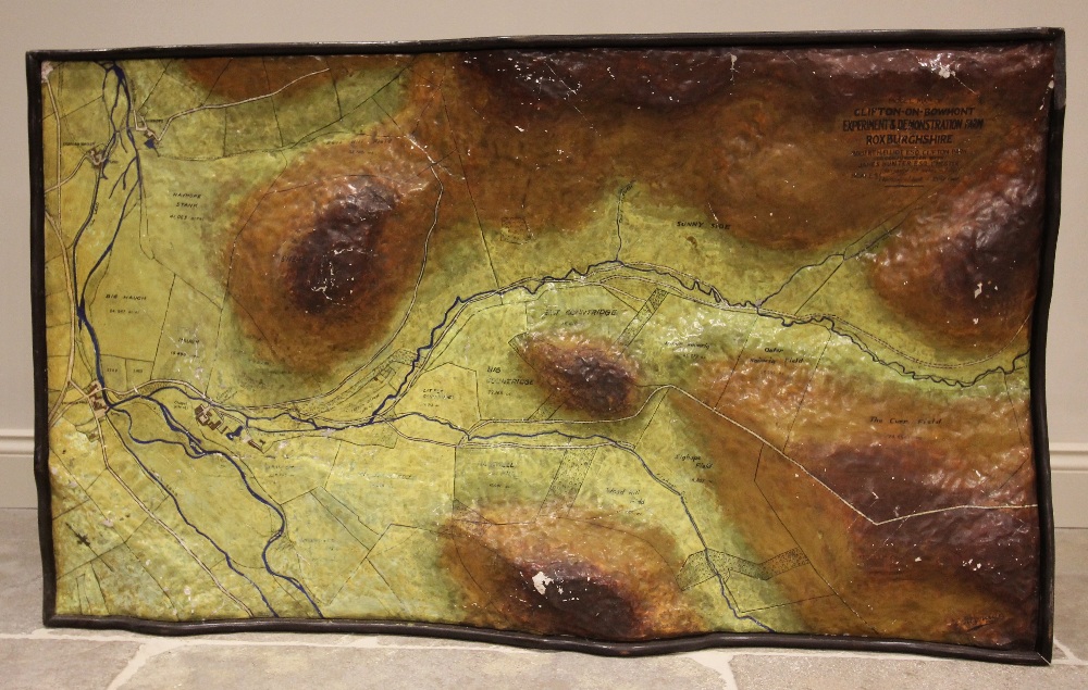 A bespoke made relief modelled topographical map of Clifton-on-Bowmont Experiment & Demonstration