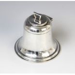 A George VI silver bell-shaped inkwell by A & J Zimmerman Ltd, Birmingham 1938, with hinged cover