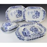 A selection of Roger's blue and white dinner wares, 19th century, each decorated with a central