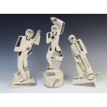 A French jazz age chromed porcelain three piece band by Pimavera, early 20th century, each cream