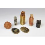 Three Chinese Jade carvings, comprising; two pendants, decorated with a crane and a dog of fo,