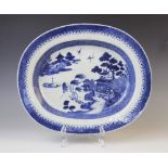 An 18th century Chinese porcelain blue and white serving bowl, Qianlong (1735-1796) the oval body