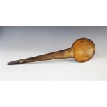 A Welsh primitive horn lletwad or cawl spoon, late 18th or early 19th century, shaped from a