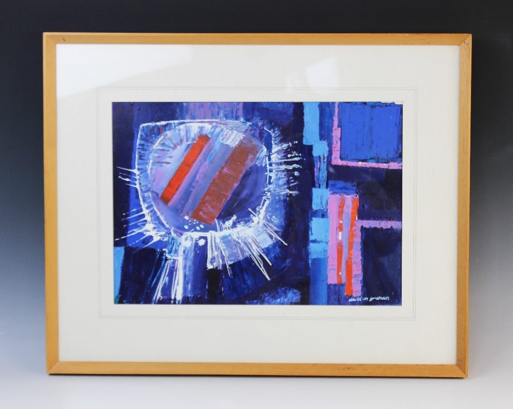David M. Graham (British, modern school), Abstract in blues, reds and white, Oil on board, 30cm x - Bild 2 aus 3