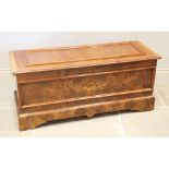 A Victorian burr walnut storage chest, later constructed, the hinged cover with applied beading