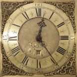 A mid 18th century oak and mahogany cross banded clock signed 'Ratcliffe, Wrexham', the 28cm brass