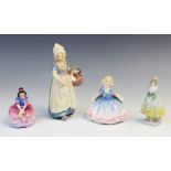 Four early Royal Doulton figurines, comprising: M66 'Monica', M13 'Priscilla', HN1575 'Daisy', and