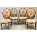 A set of four Louis XVI style giltwood and gesso spoon back chairs, late 19th century, each chair