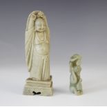 A Chinese jade carving, 20th century, depicting two monkeys and gourd fruits, 7cm high, with a