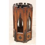 A 19th century ecclesiastical lantern, later used as a stick stand, of hexagonal form, each panel