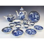 A Spode blue and white part tea service, 19th century, comprising: a teapot and cover, seven tea