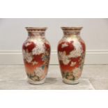 A pair of Japanese Satsuma lamp bases, 20th century, each of baluster form and decorated with