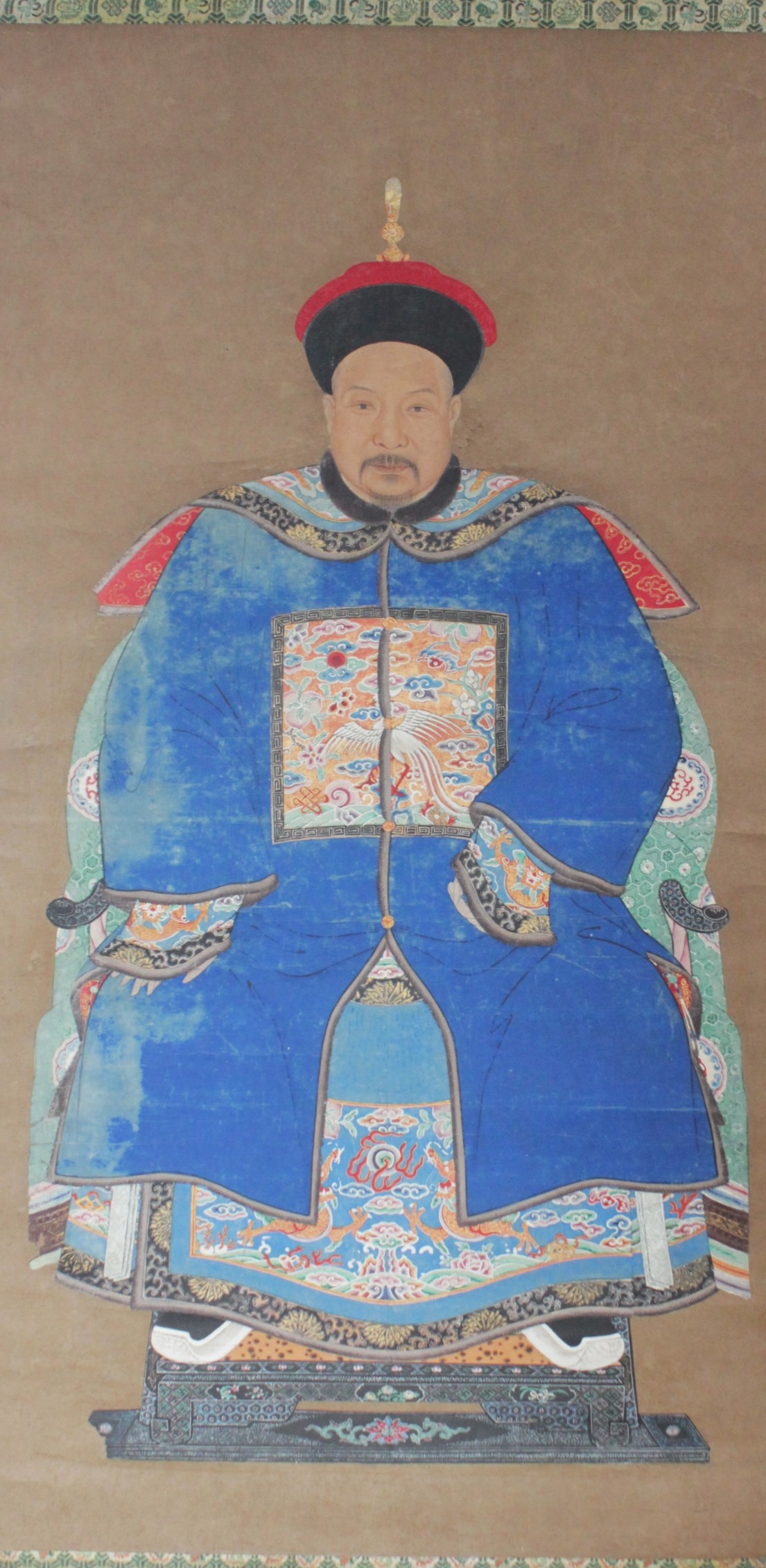 Chinese School (19th century), Gouache on paper, Ancestral Portrait of a 8th Rank Civil Official,