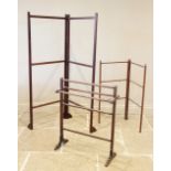 A 19th century mahogany freestanding folding towel or clothes rail, 155cm high, a smaller example