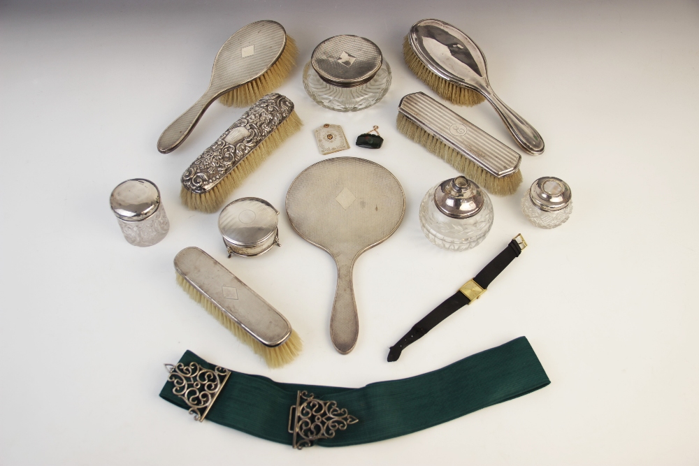 A selection of tableware and accessories, to include a George V silver mounted jewellery casket by