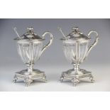 A pair of cut glass silver plated preserve jars by Christofle circa. 1940, each of urn form with