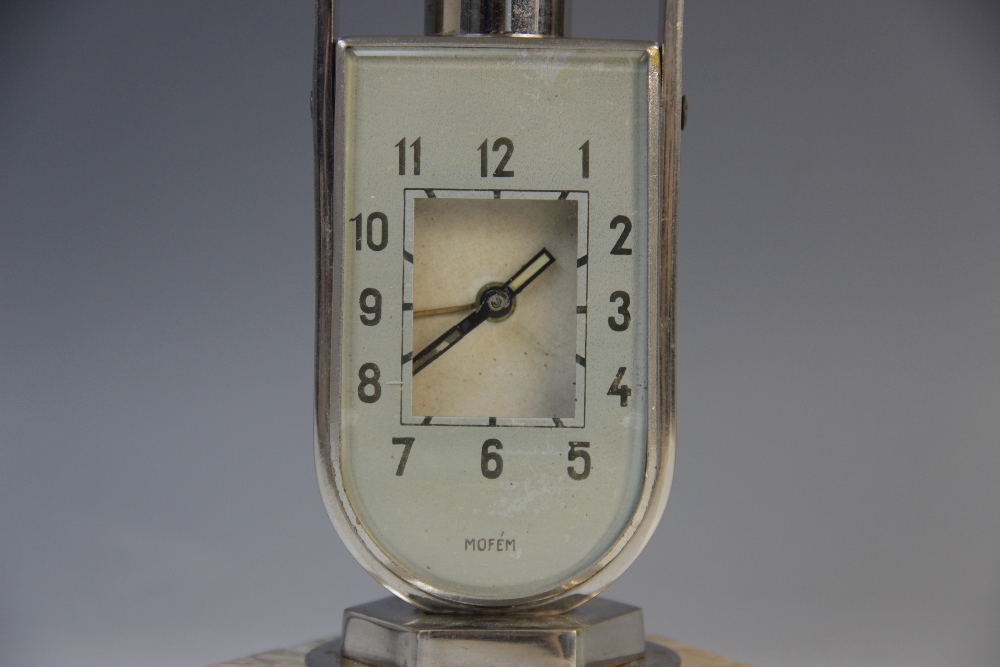 A Hungarian Art Deco clock lamp by Mofem, early 20th century, the lamp with nickel plated tilting - Image 2 of 5