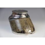 A Victorian silver-plate mounted horse's hoof inkwell, the hinged cover titled 'Rocksand 1918-1936',