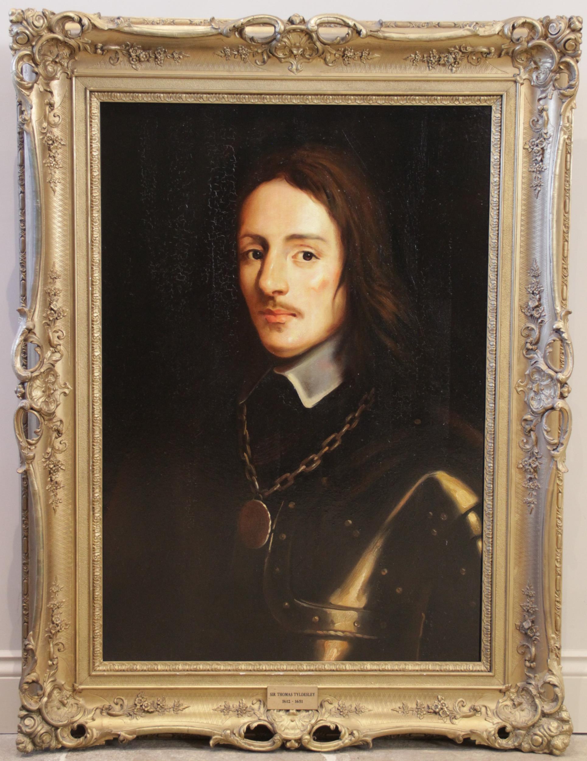 English school (20th century), A bust length portrait of Sir Thomas Tyldesley (1612-1651), after a - Image 2 of 2