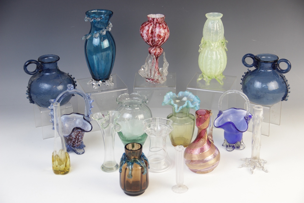 A collection of Victorian style decorative glassware, 19th century and later, to include: prunted