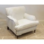 A Victorian style armchair, late 20th century, in blue check fabric, with a fitted deep set