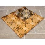 A Welsh blanket, of traditional reversible geometric design in orange, olive green, white and