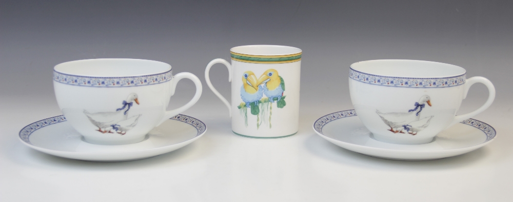 A Hermes porcelain mug in the Toucan pattern, late 20th century, printed Hermes marks to base, 9.5cm