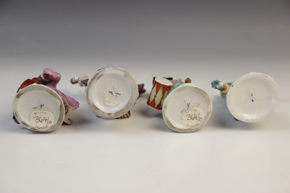 An eight piece German porcelain monkey band, 19th century, comprising: a conductor, a violinist, a - Image 5 of 8