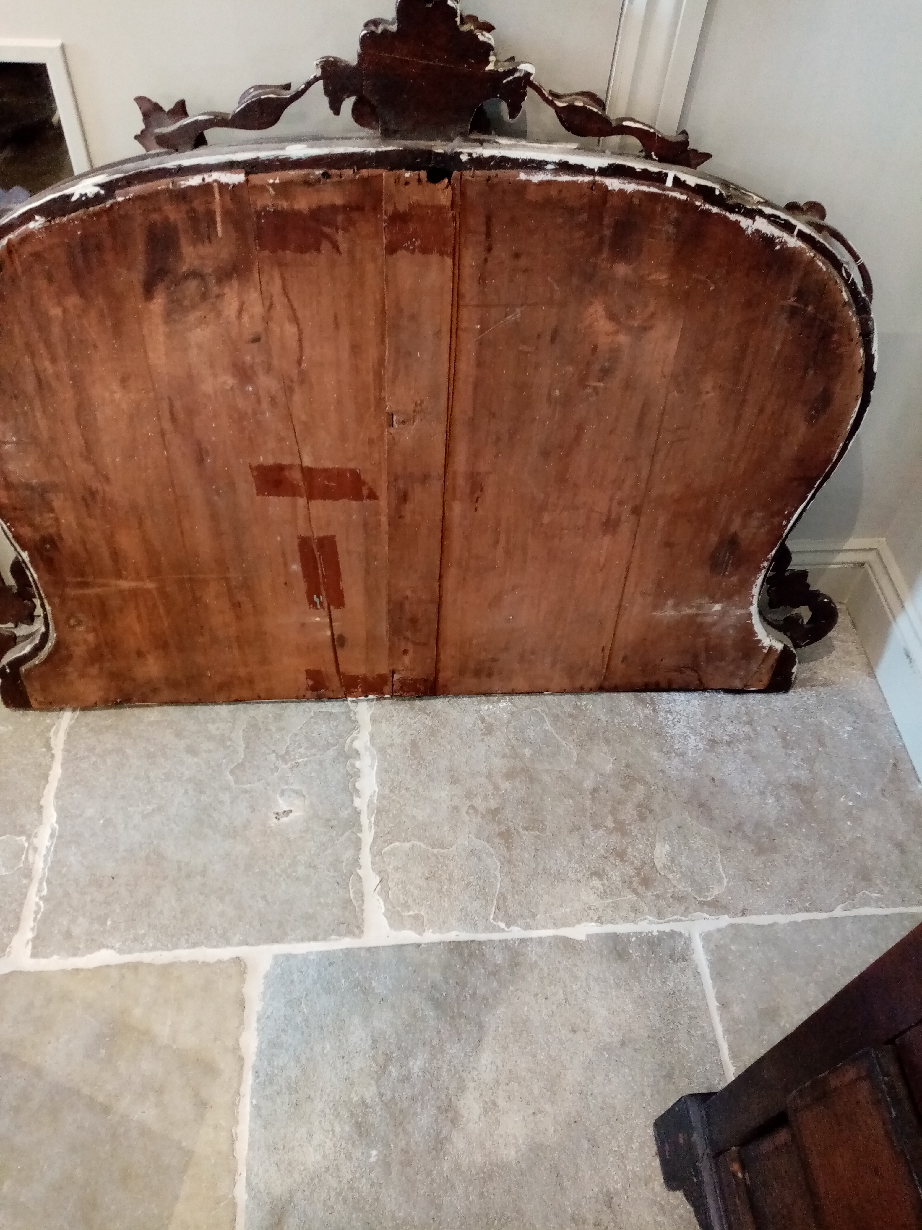 A Victorian stained and carved hardwood over mantel mirror, the carved leafy crest extending to - Image 2 of 3