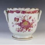 A Chinese porcelain wine cooler, Qianlong (1735-1796), of cylindrical form with wavy-shaped rim,