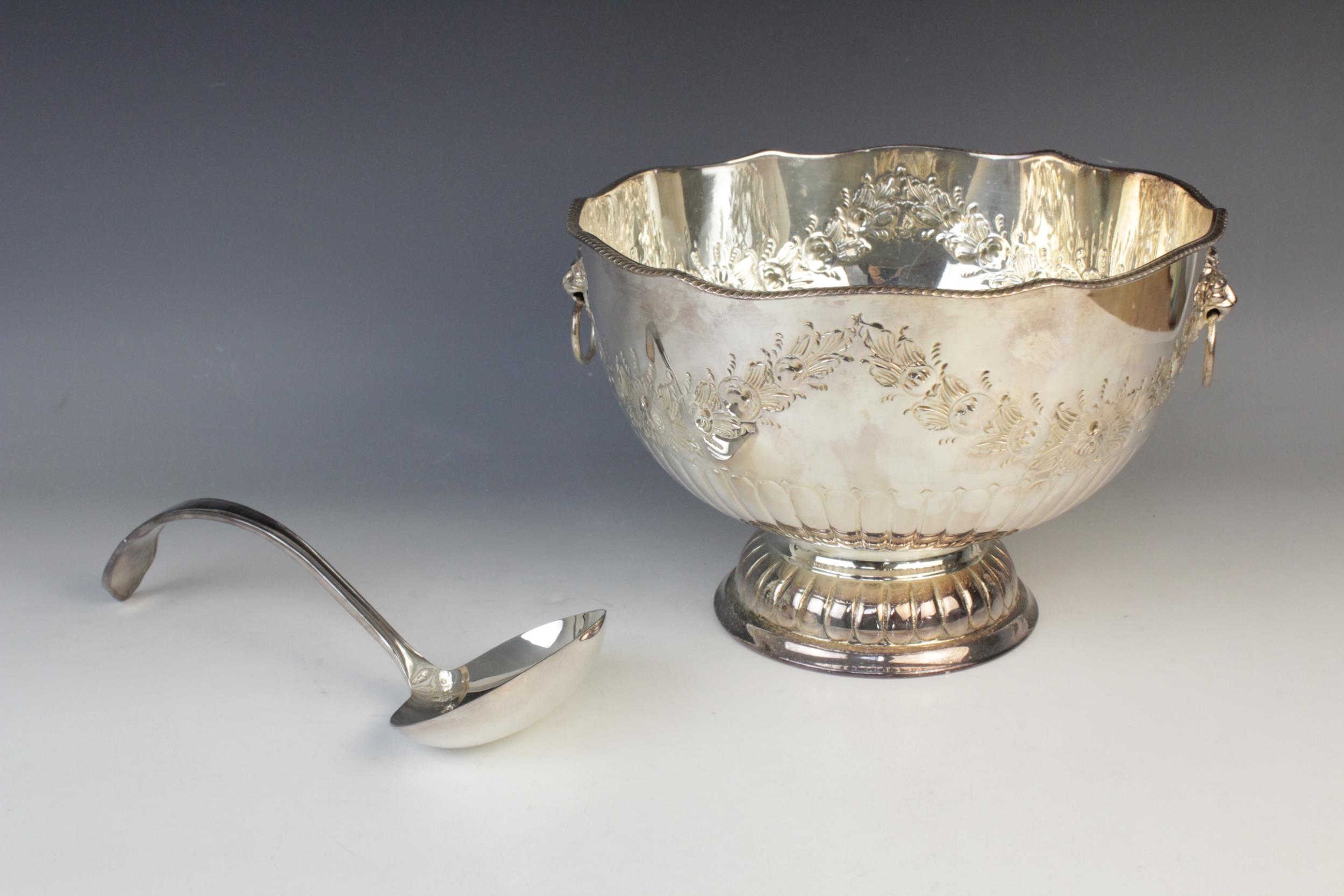 A mid-20th century silver plated punch bowl, of circular form with shaped rim and gadroon border - Image 2 of 3