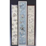 Three Chinese silk embroidered sleeve panels, 19th/20th century, each of narrow rectangular form and