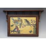 English school (late 19th century), Garden birds on a blossom twig against a gilt ground in the