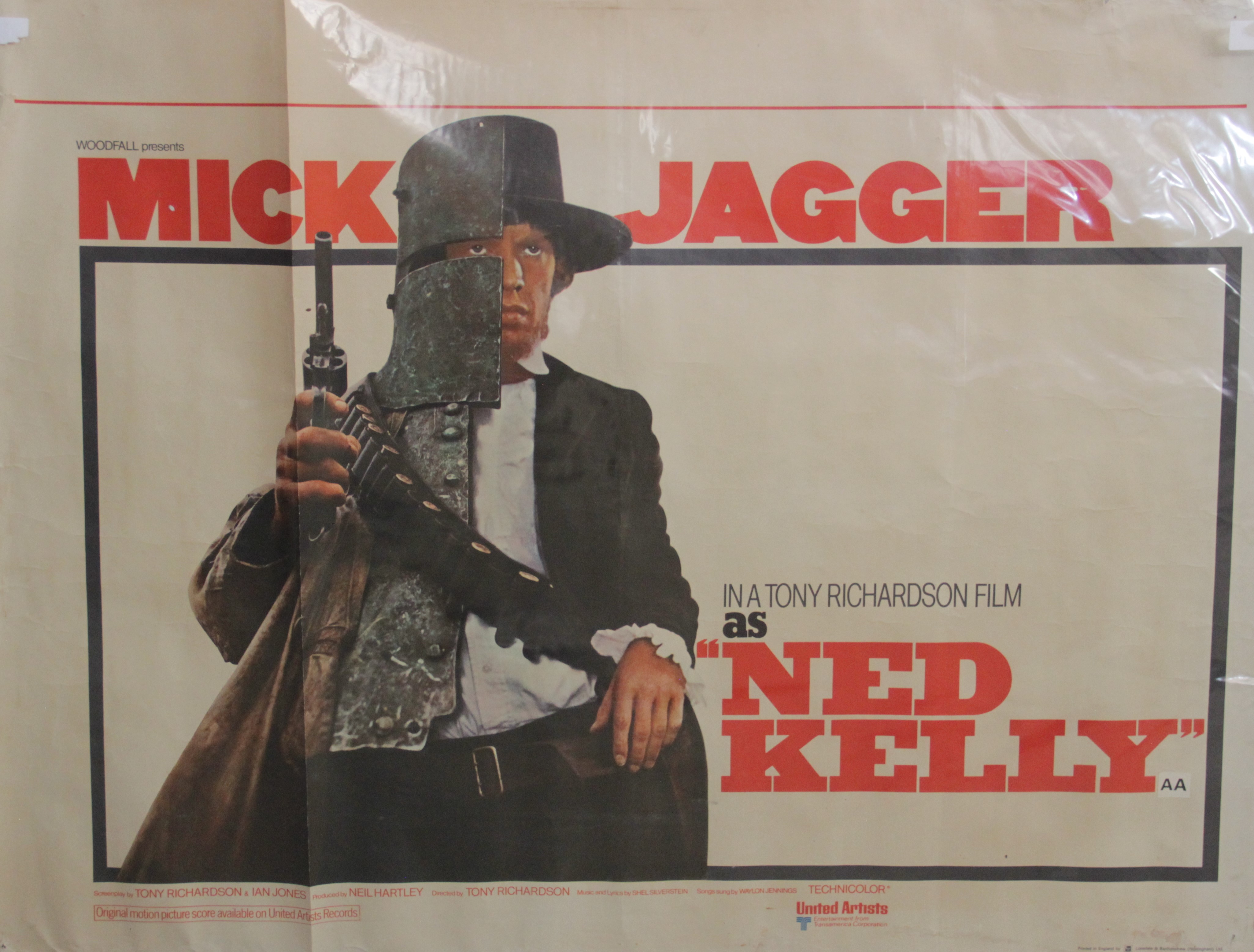 A UK quad film poster for NED KELLY (1970) directed by Tony Richardson and starring Mick Jagger of