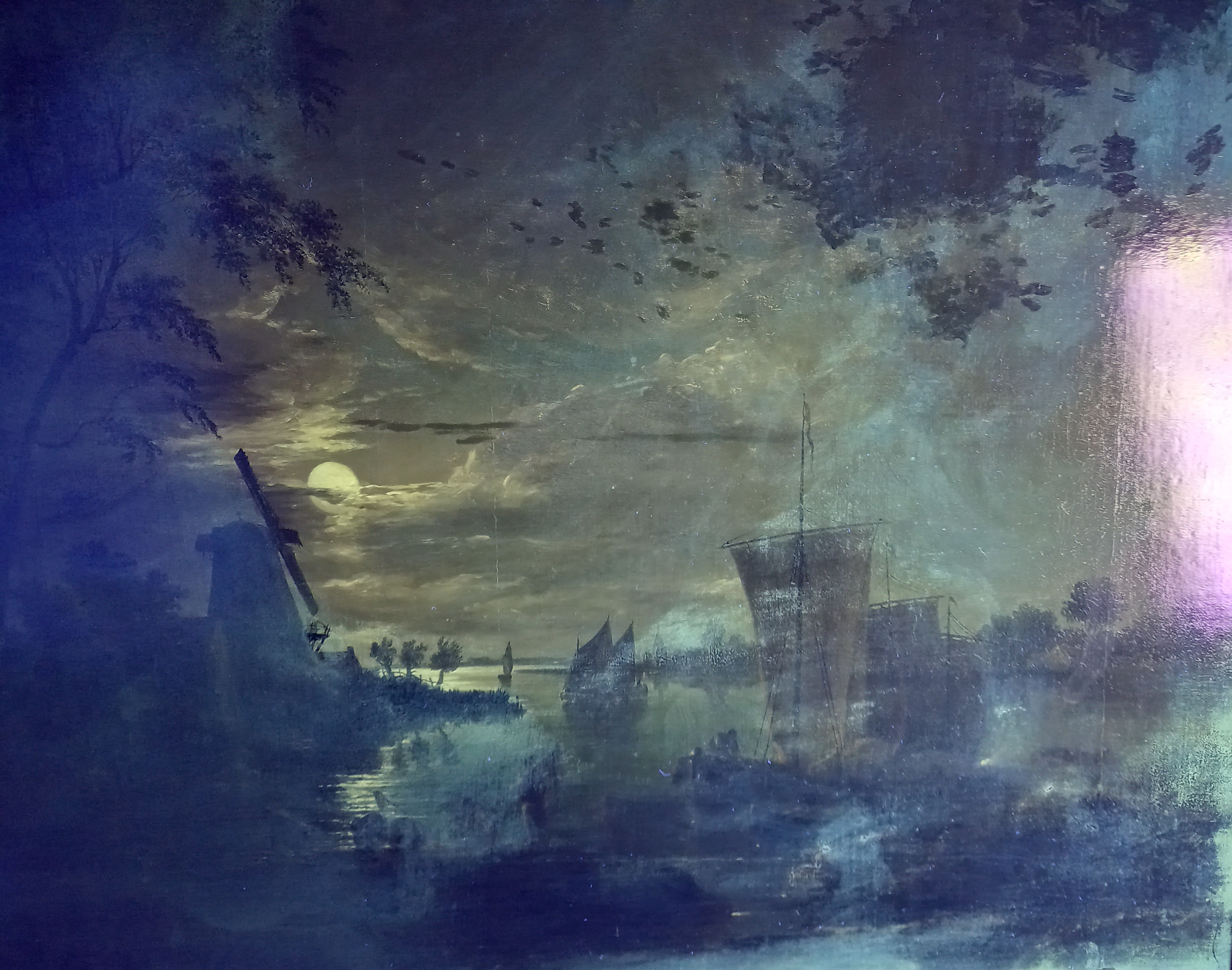 Edward Williams (British, 1782-1855), Moonlit river landscape with windmills, boats and figures - Image 10 of 12