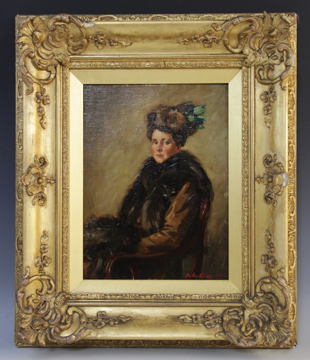 John Cameron (British school, late 19th/early 20th century), Half length portrait of a seated lady - Image 2 of 4